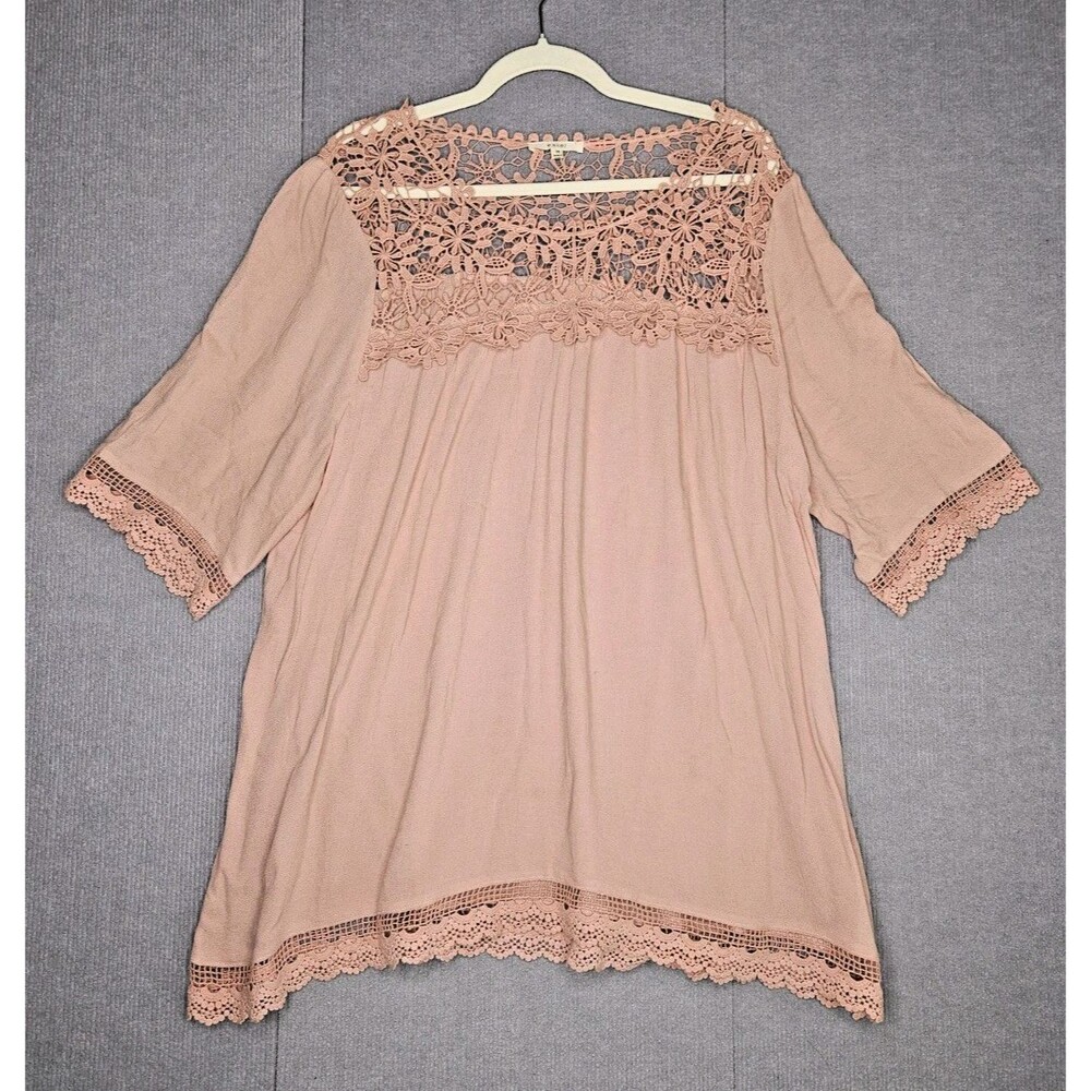 Easel Tunic Top Womens Oversized Medium Dusty Rose Rayon Boho Lace